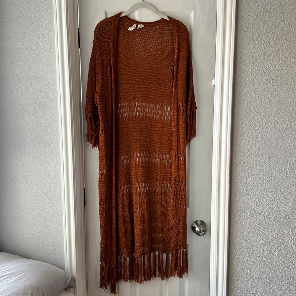 Long Cardigan with Fringe Size S/M